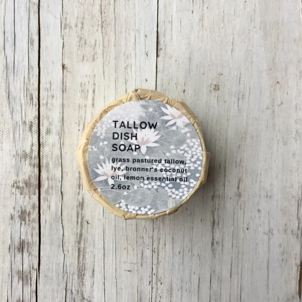 A round of solid tallow dish soap